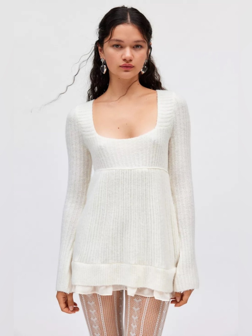 UO Kimchi Blue Hannah Ruffle Trim Babydoll Sweater